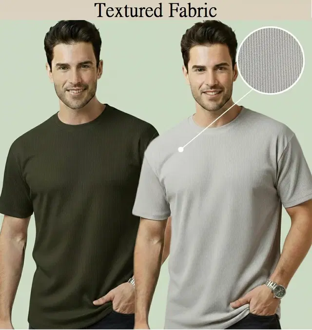 Polyester Round Neck T-shirt for Men, Multicolour, Pack of 2 (M)
