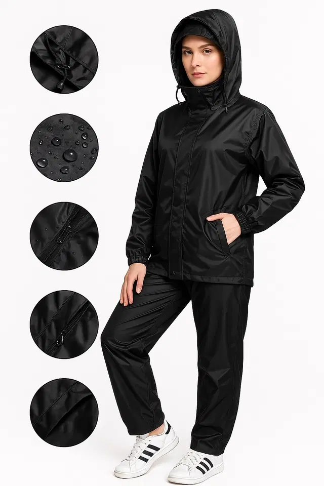 Polyester Rain Suit for Men & Women (Black, M) (Set of 1)