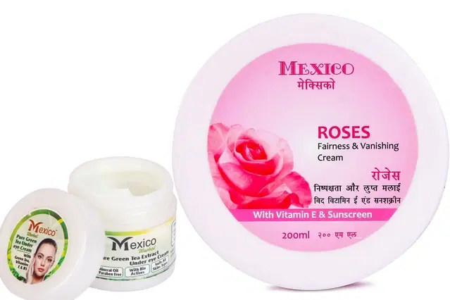 Maxico Herbs Rose Fairness Cream with Green Tea Under Eye Cream, Pack of 2