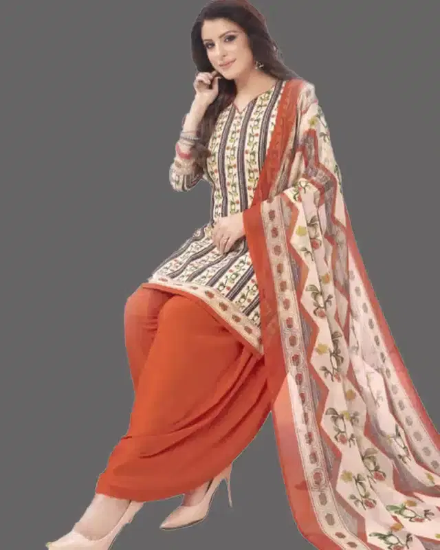 Unstitched Dress Material for Women & Girls (Cream)