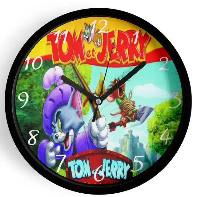Analog Tom & Jerry Wall Clock for Home, Black, 7 Inches