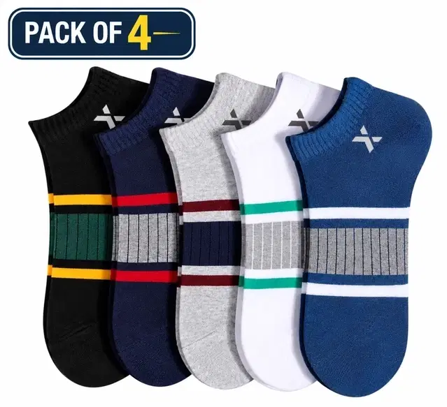 Cotton Blend Printed Socks for Men, Multicolor, Set of 4