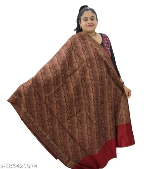 Sprha Red Pure Wool Self Design Shawl for Women (Maroon, Free Size)