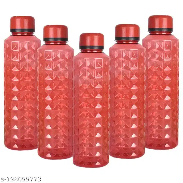 Plastic Water Bottles Set, Pack of 5, Red, 1000 ml