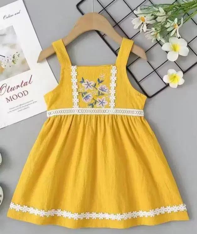Rayon Printed Frocks for Girls, Yellow (3-4 Years)