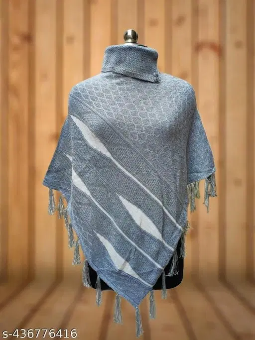 Woolen Poncho for Women (Grey, Free Size)