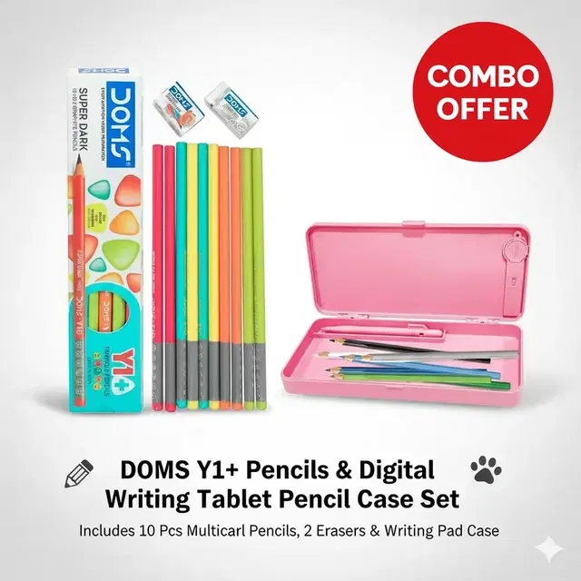 Y1+Pencils 10 pcs with free Sharpener+Eraser and Digital Writing Tablet Pencil Case (Multicolor) set of 11