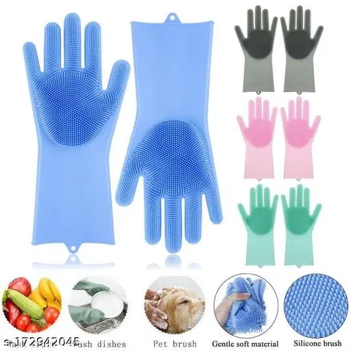 Silicone Kitchen Cleaning Gloves, Multicolor, Set of 1