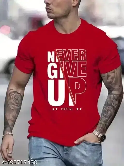Round Neck Solid T-shirt for Men ( Red,M)