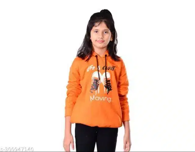 Full Sleeves Hoodies for Girls (Orange, 3-4 Years)