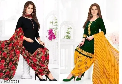 Crepe Dress Material Suit Salwar for Women, Pack of 2 (Black, Free Size)