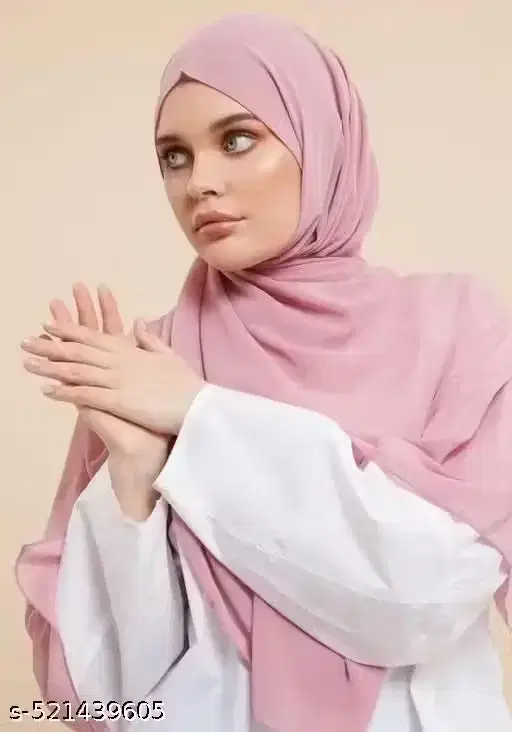 Georgette Solid Hijab for Women, Pink (Free Size)