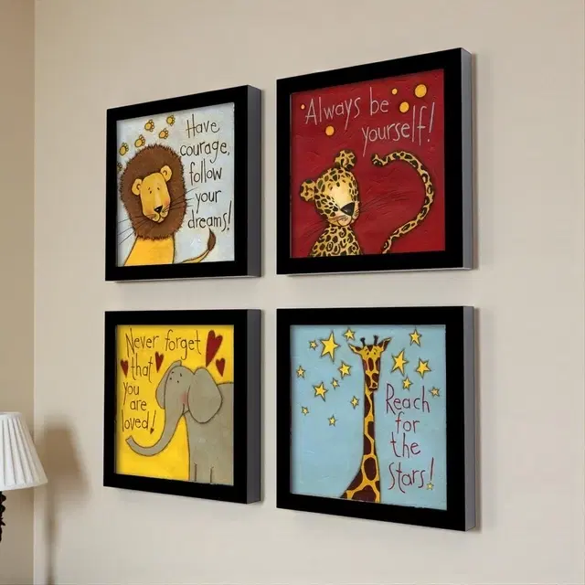Kc Arts Motivational Animals Framed Painting/Posters For Room Decoration, Set Of 4