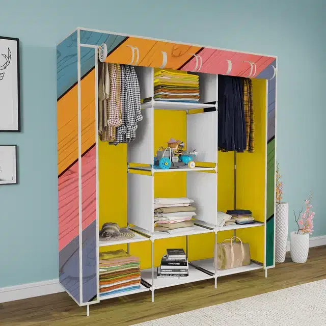 Carbon Steel 3 Door 8 Shelf Printed, Brown