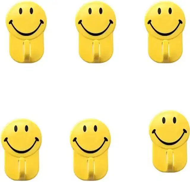 Plastic Self Adhesive Wall Hooks, Yellow, Pack of 6