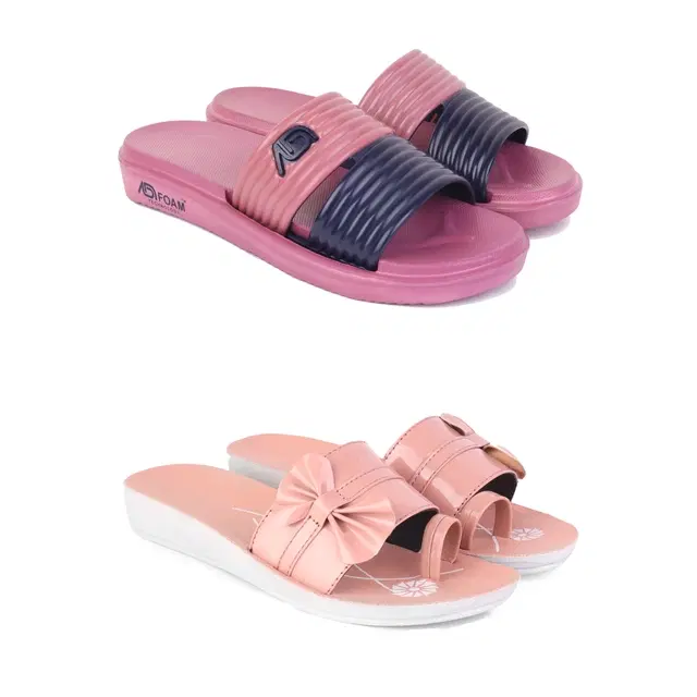 Combo of Sliders & Flats for Women, Set of 2 (Multicolor, 5)