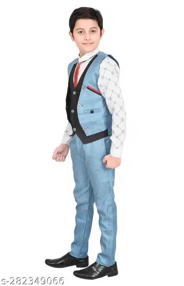 3 Pcs Coat Pant Set for Boys (Multicolor, 2-3 Years)