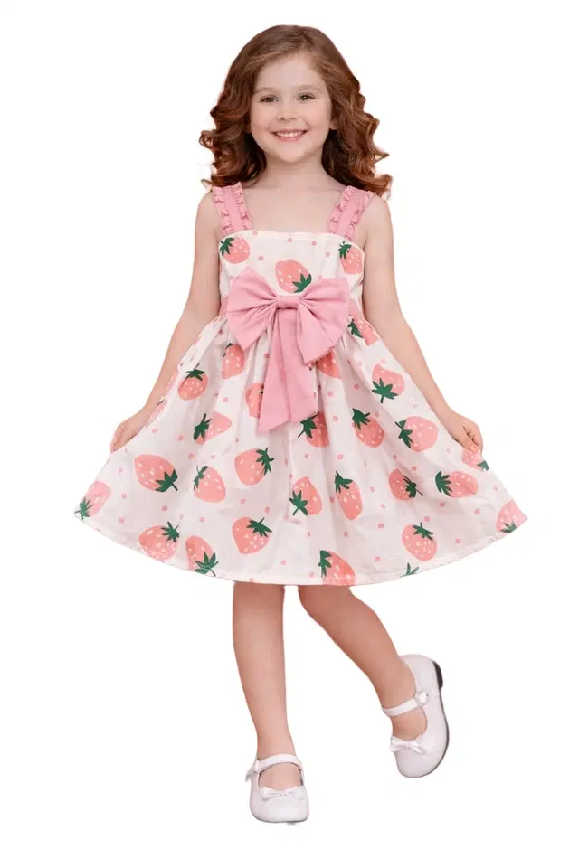 Printed Frock for Girls (Peach, 1-2 years)