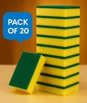 Sponge Scrub Pad ,Yellow, (Pack Of 20)