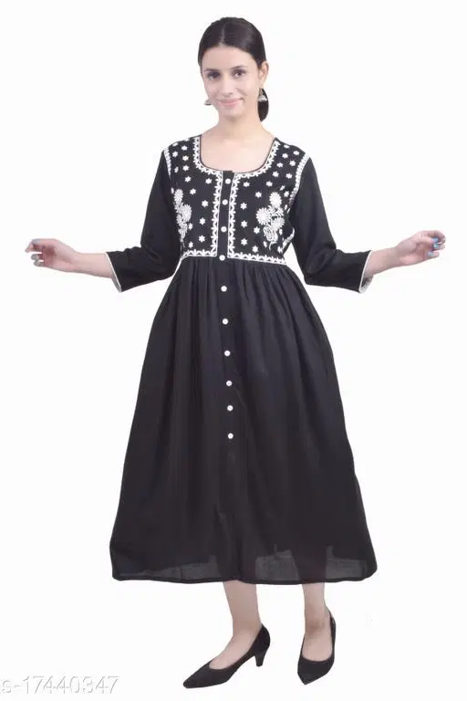 Rayon Kurti For Women, Black (S)