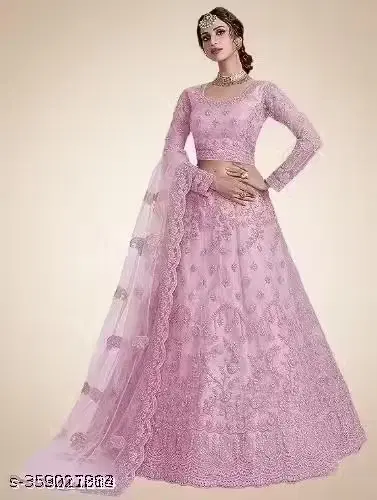 Georgette Embroidered Semi Stitched Lehenga, Choli & Dupatta for Women, Light Pink
