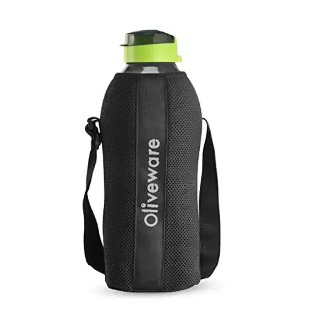 Airtight Plastic Water Bottle with Lid, Black & Green, 2000 ml