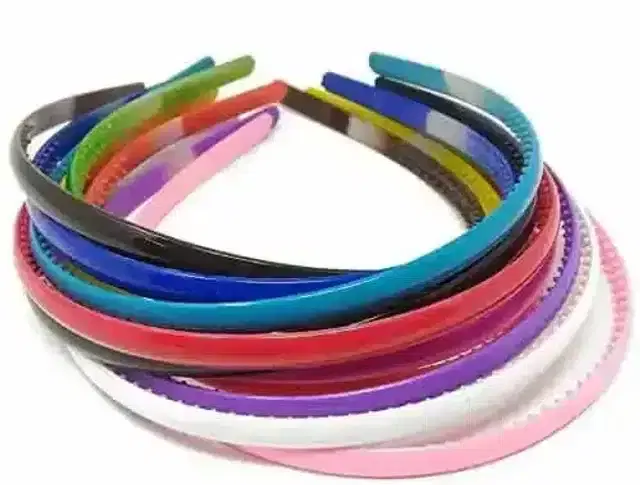 Multi Color Plastic Hair Bands, Set Of 12 (8 mm)