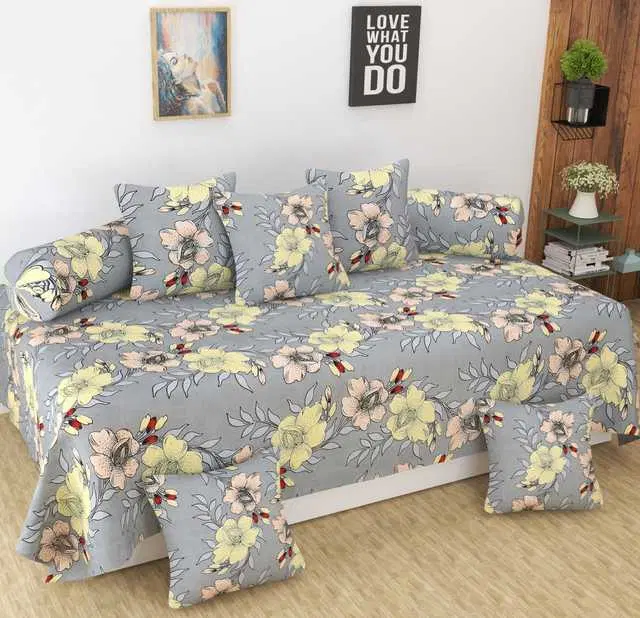 Homefab Microfiber Diwan Set, Grey, 60X88 In, HF-123