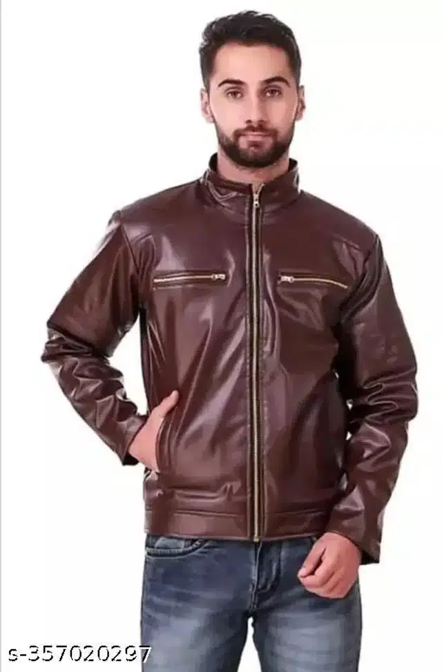 PU Jacket for Men (Brown, M)