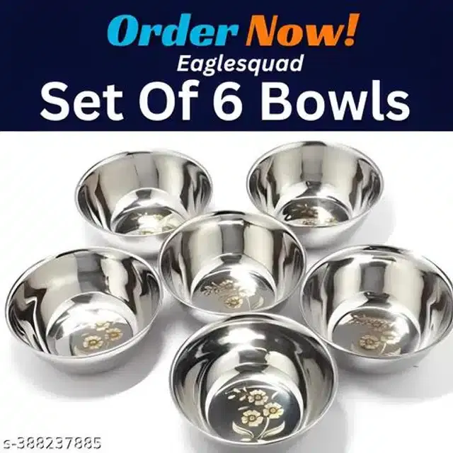 Stainless Steel Bowls, Silver, Pack of 6