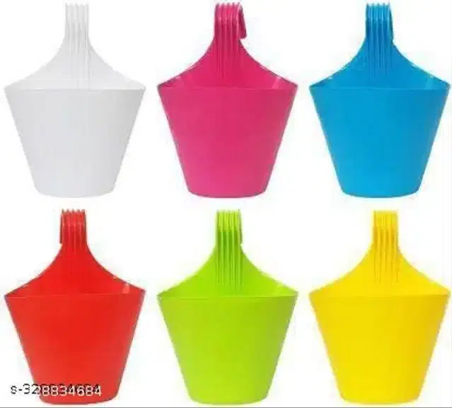 Plastic Hanging Planters, Multicolor, Pack of 6