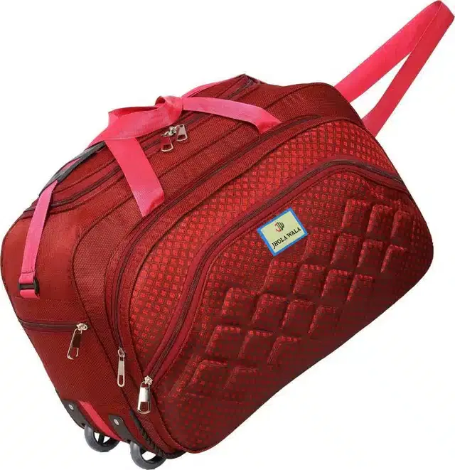 Polyester Traveling Luggage Bag with Wheels, Red,60 L