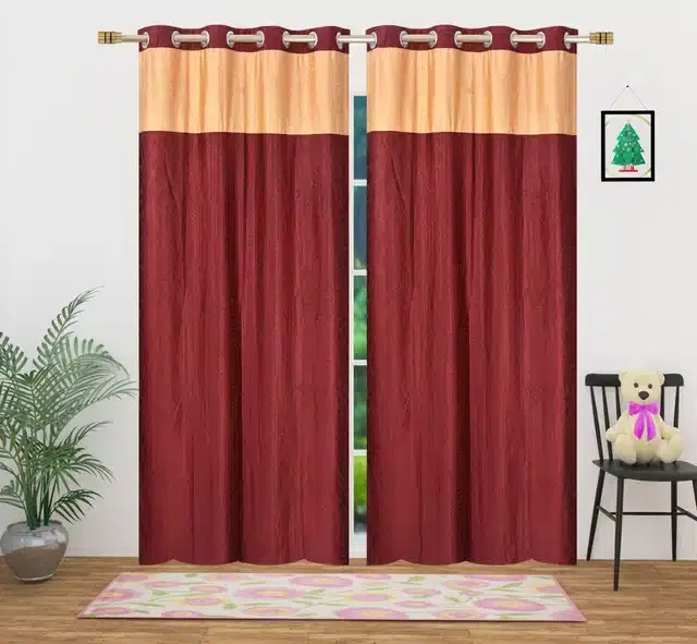 Polyester Solid Door & Window Curtains, Maroon, 7 feet