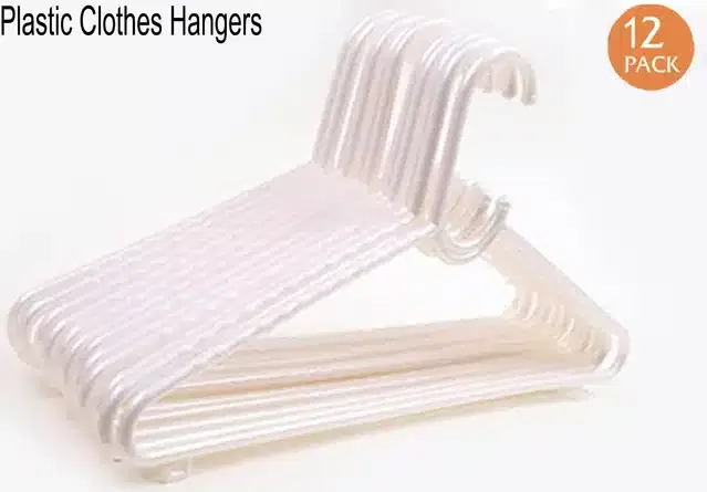 Plastic Clothes Hangers for Wardrobe, Cream, Pack of 12