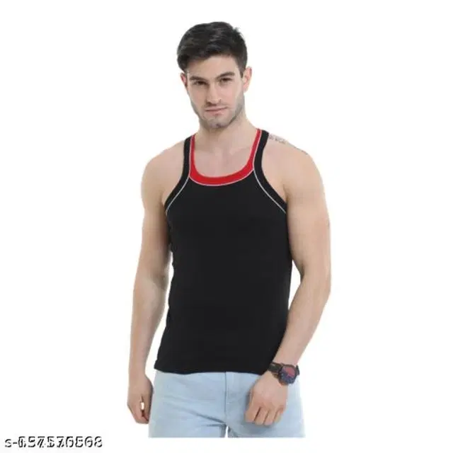 Cotton Vests for Men (Black, M)