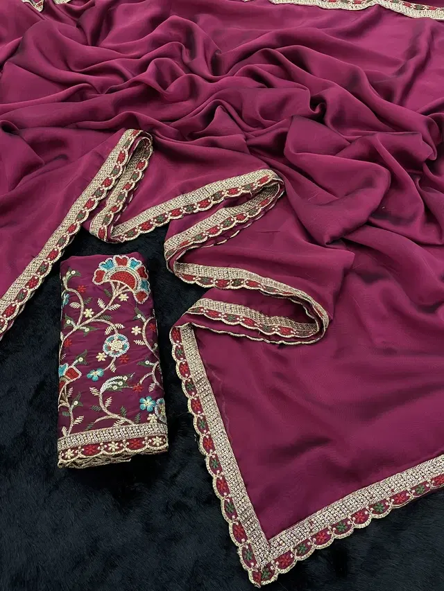 Crepe Solid Saree for Women, Pink (6.3 m)