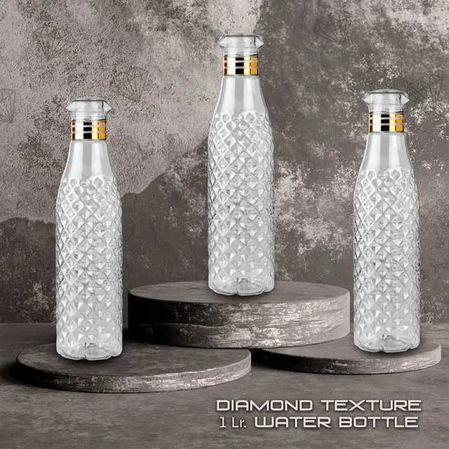 High Quality Food Grade Plastic Diamond Shape Design Water Bottles, Pack Of 3, White, 1000 ml, MSE-7