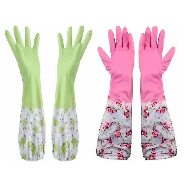 PVC Latex Kitchen Dishwashing Cleaning Gloves, Multicolor, Set of 2
