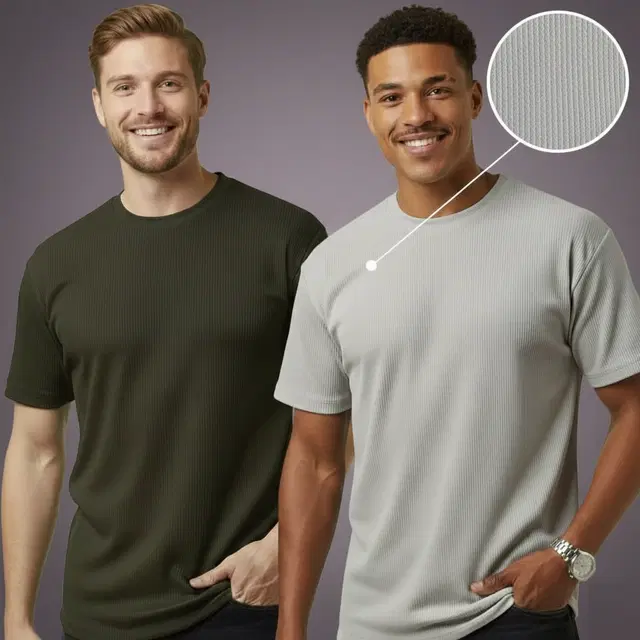 Polyester Round Neck T-shirt for Men, Multicolour, Pack of 2 (M)