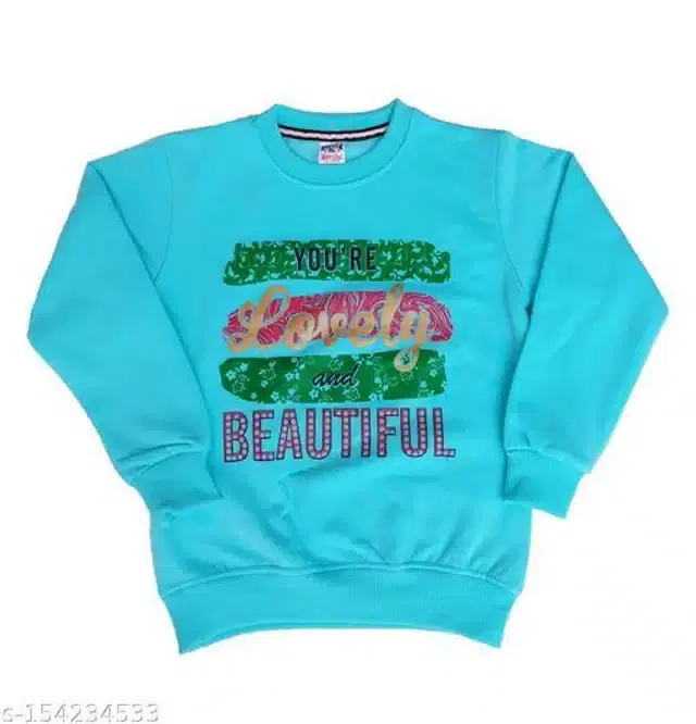 Fleece Printed Full Sleeves Round Neck Sweatshirt for Girls (Sky Blue, 6-7 Years)
