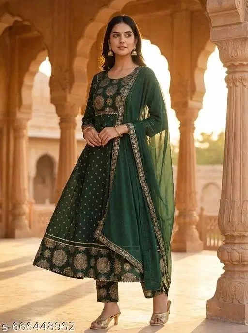 Rayon embroidered Kurta Set for Women ( Green,XXL )