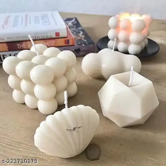 Combo of Shaped Candles, White, Set of 4