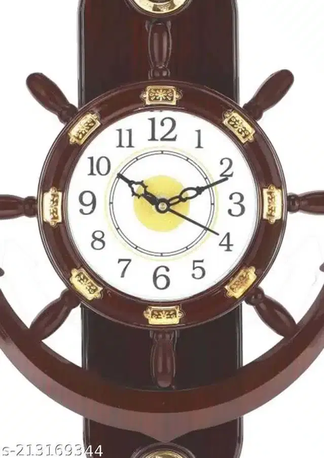 Analog Wall Clock, Brown, 38x26 cm