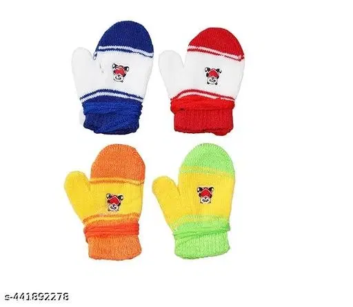 Woolen Gloves for Kids, Set of 4 (Multicolor)