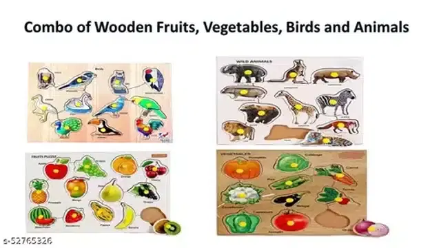Wooden Educational Puzzle for Kids, Multicolor, Pack of 4
