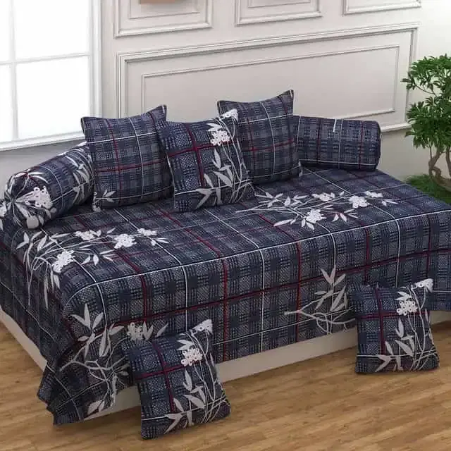 Adirav Polycotton Feel Single Bed Sheet, 2 Bolster covers & 5 Cushion Covers, Blue, ADRV-DW-57