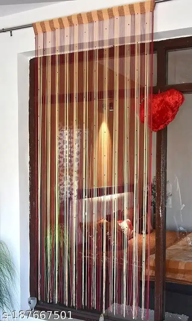 Polyester Beads Curtain for Door, Red & Beige, 7 Feet