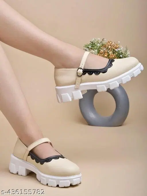 Solid Synthetic Ballerinas for Women (Beige, 3.0)