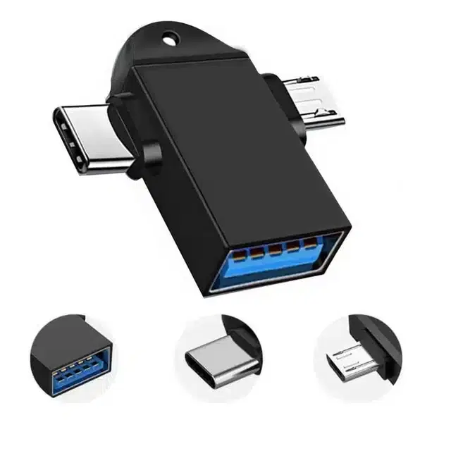 USB 3.0 Female to Micro-USB Male & Type-C Male OTG Adapter, Black