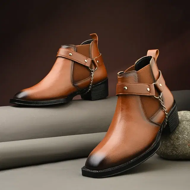 Synthetic Leather Flat boots for Men, Pack of 26 (Tan, 6)